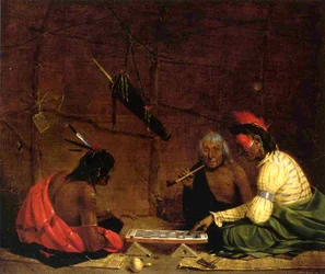 Winnebago-indianen die dammen spelen, 1842